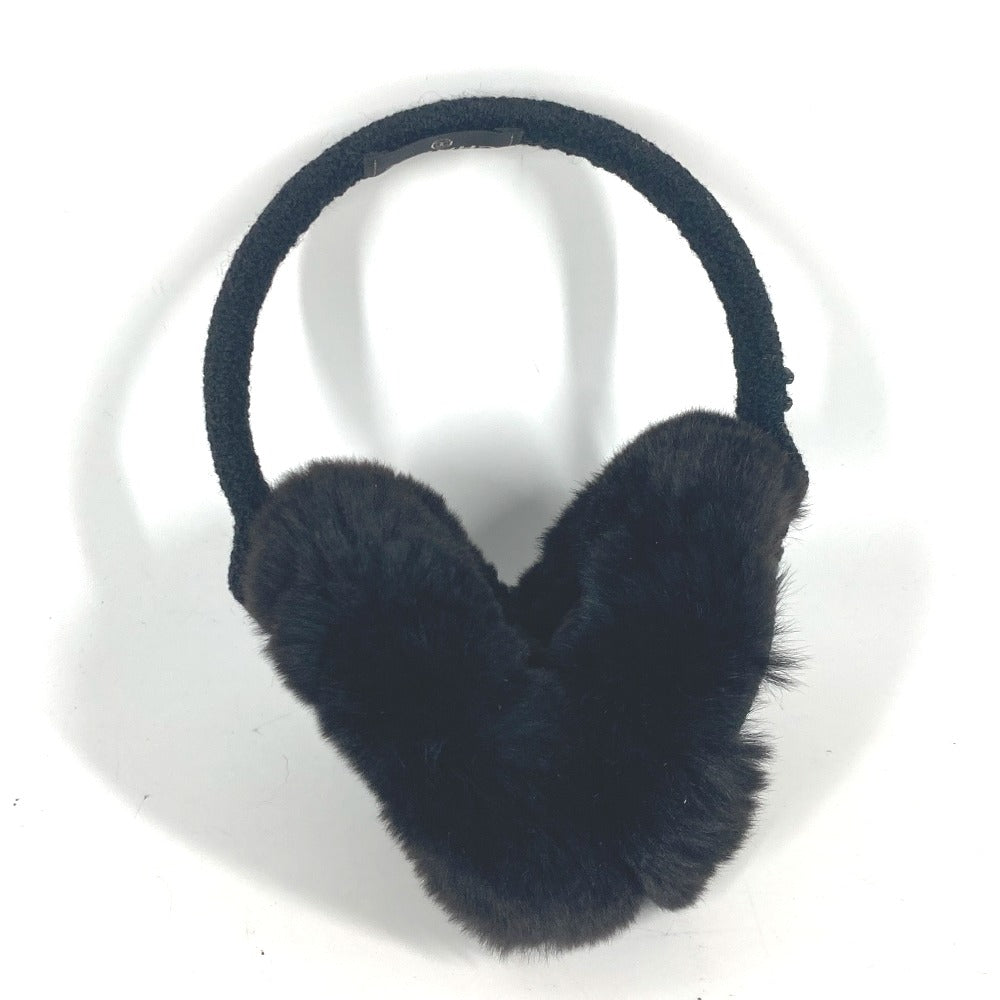 CHANEL Earmuff fur black ear warmers Camellia Stone CC COCO Mark logo Women Used Authentic