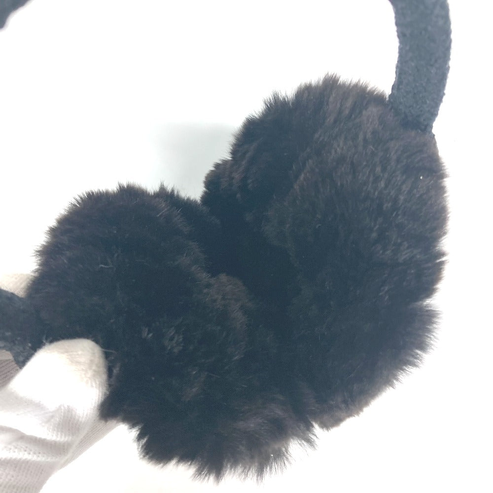 CHANEL Earmuff fur black ear warmers Camellia Stone CC COCO Mark logo Women Used Authentic