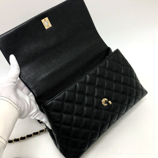 CHANEL Handbag A92991 Caviar skin black Matelasse Coco Handle 29 Women Used Authentic