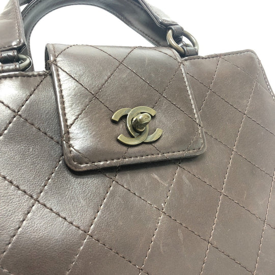CHANEL Handbag Calfskin Brown Matrasse Turn lock