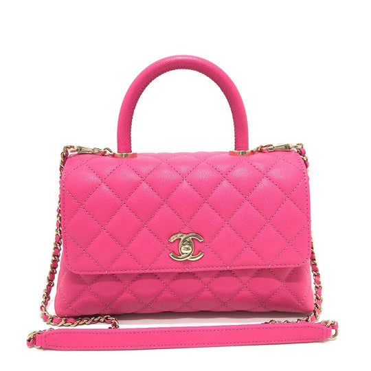 CHANEL Handbag A92990 Caviar skin pink Matelasse Coco Handle 24(XS)