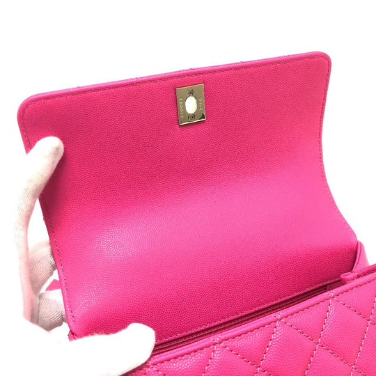 CHANEL Handbag A92990 Caviar skin pink Matelasse Coco Handle 24(XS)