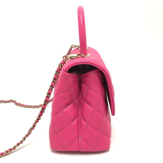 CHANEL Handbag A92990 Caviar skin pink Matelasse Coco Handle 24(XS)