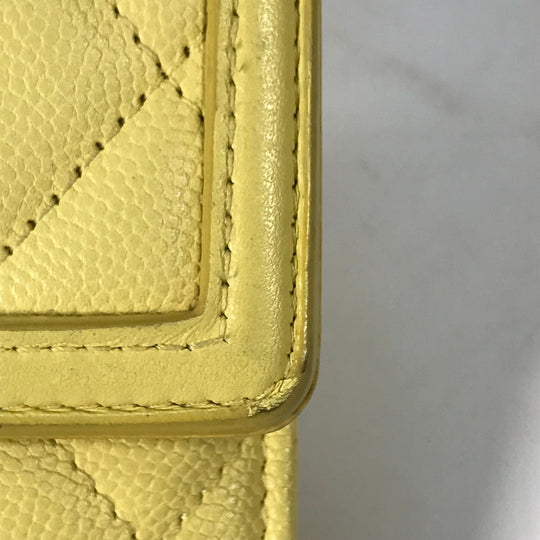 CHANEL Long Wallet Purse Caviar skin yellow Two fold Long wallet Filigree CC COCO Mark Women Used Authentic