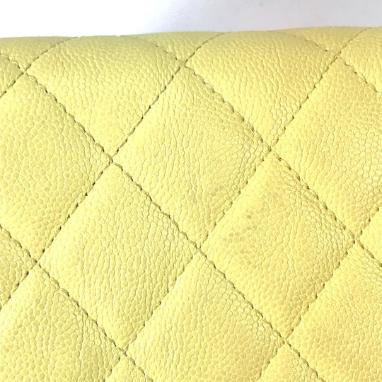 CHANEL Long Wallet Purse Caviar skin yellow Two fold Long wallet Filigree CC COCO Mark Women Used Authentic