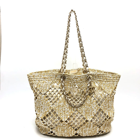 CHANEL Tote Bag AS4576 Raffia beige Raffia Effect Weaving Women Used Authentic