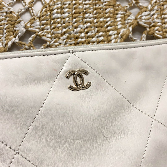 CHANEL Tote Bag AS4576 Raffia beige Raffia Effect Weaving Women Used Authentic
