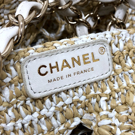 CHANEL Tote Bag AS4576 Raffia beige Raffia Effect Weaving Women Used Authentic