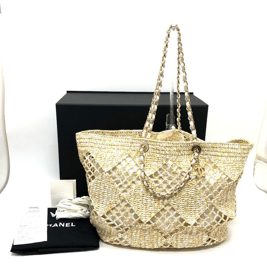 CHANEL Tote Bag AS4576 Raffia beige Raffia Effect Weaving Women Used Authentic