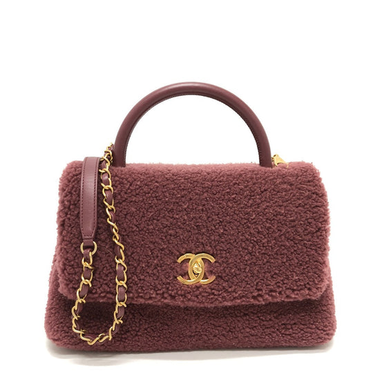 CHANEL Handbag Mouton, Leather wine-red Boa Coco Handle