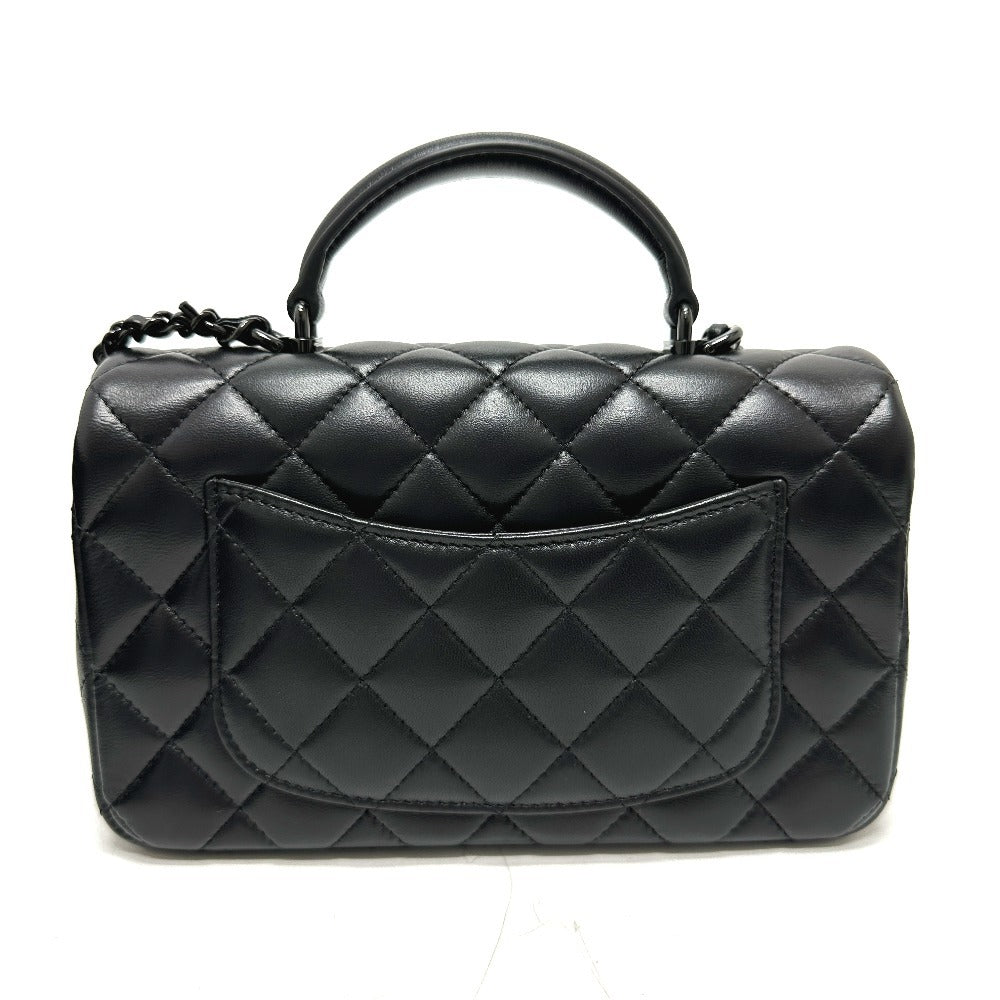 CHANEL Handbag lambskin black Matelasse 20 Quilting CC COCO Mark Top Handle So Black