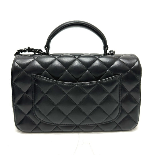 CHANEL Handbag lambskin black Matelasse 20 Quilting CC COCO Mark Top Handle So Black