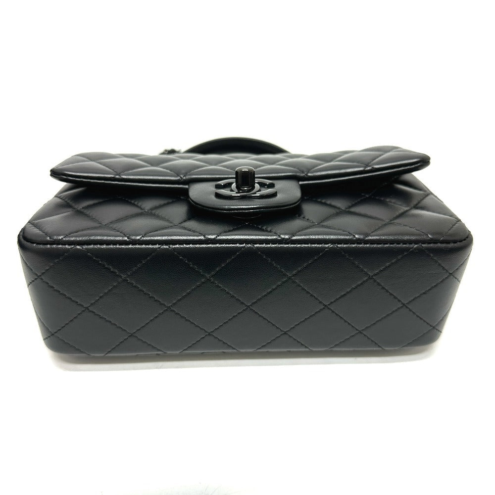 CHANEL Handbag lambskin black Matelasse 20 Quilting CC COCO Mark Top Handle So Black