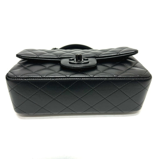 CHANEL Handbag lambskin black Matelasse 20 Quilting CC COCO Mark Top Handle So Black