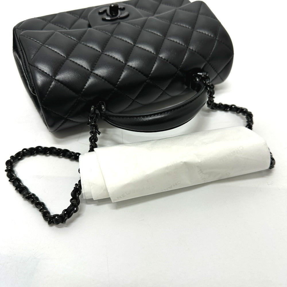 CHANEL Handbag lambskin black Matelasse 20 Quilting CC COCO Mark Top Handle So Black