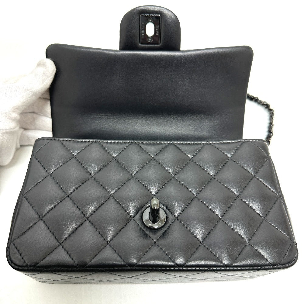 CHANEL Handbag lambskin black Matelasse 20 Quilting CC COCO Mark Top Handle So Black