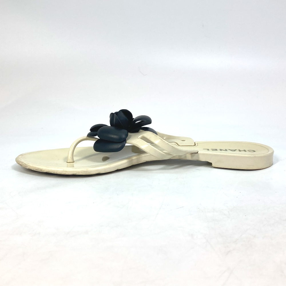 CHANEL Sandals rubber White x black Flat petanko Camellia COCO Mark CC Women 37 Used Authentic