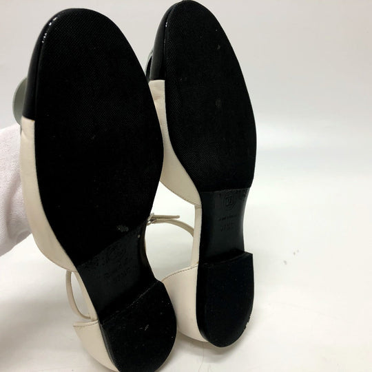 CHANEL Sandals G45497 leather white 24P Bicolor Camellia Women 37.5 Used Authentic