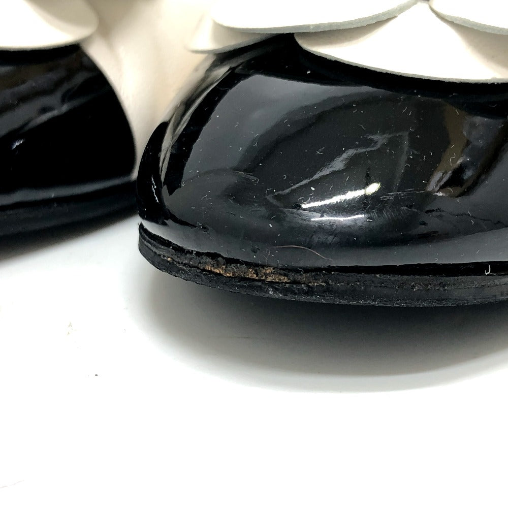 CHANEL Sandals G45497 leather white 24P Bicolor Camellia Women 37.5 Used Authentic