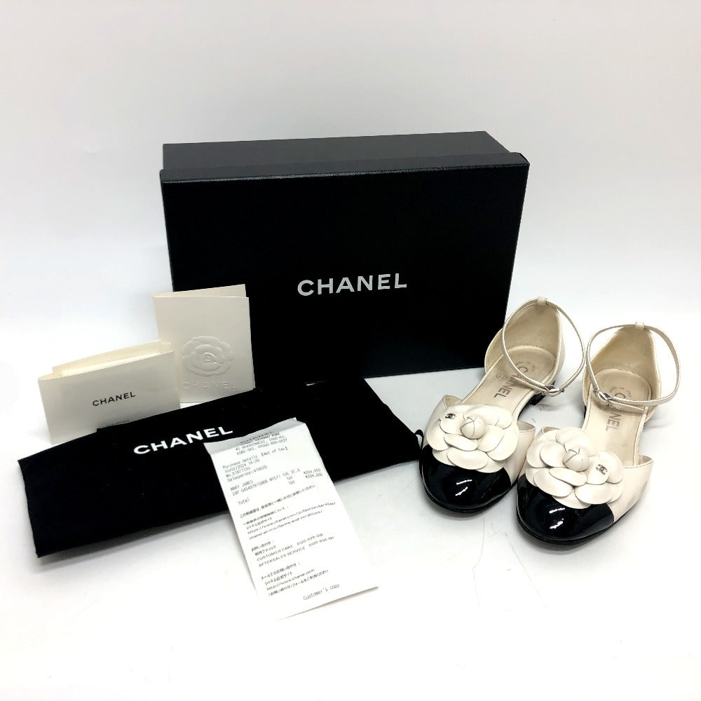 CHANEL Sandals G45497 leather white 24P Bicolor Camellia Women 37.5 Used Authentic