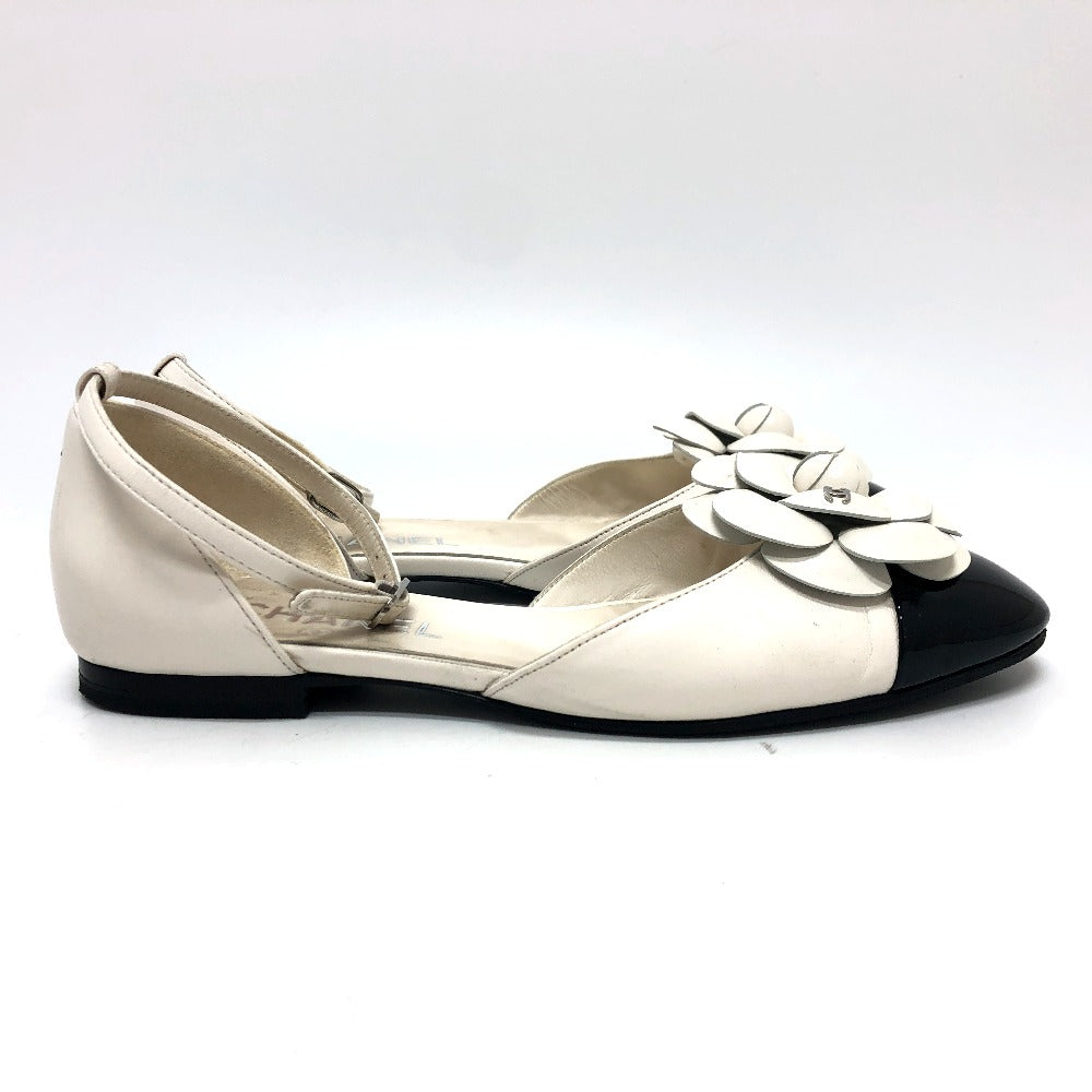 CHANEL Sandals G45497 leather white 24P Bicolor Camellia Women 37.5 Used Authentic