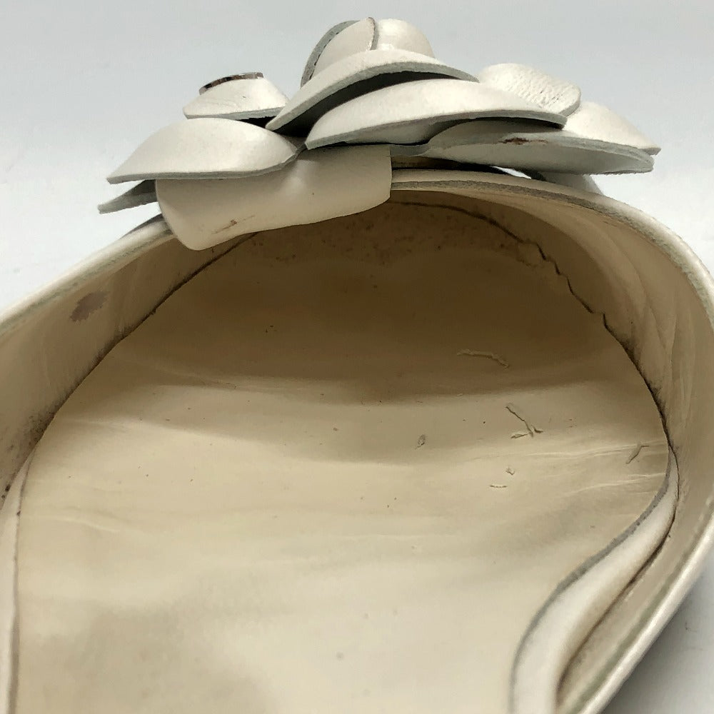 CHANEL Sandals G45497 leather white 24P Bicolor Camellia Women 37.5 Used Authentic