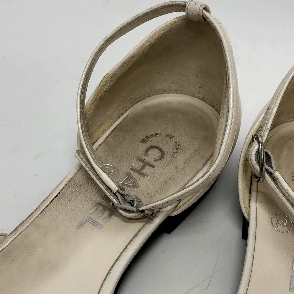 CHANEL Sandals G45497 leather white 24P Bicolor Camellia Women 37.5 Used Authentic