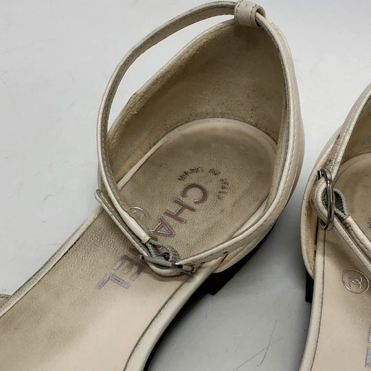 CHANEL Sandals G45497 leather white 24P Bicolor Camellia Women 37.5 Used Authentic