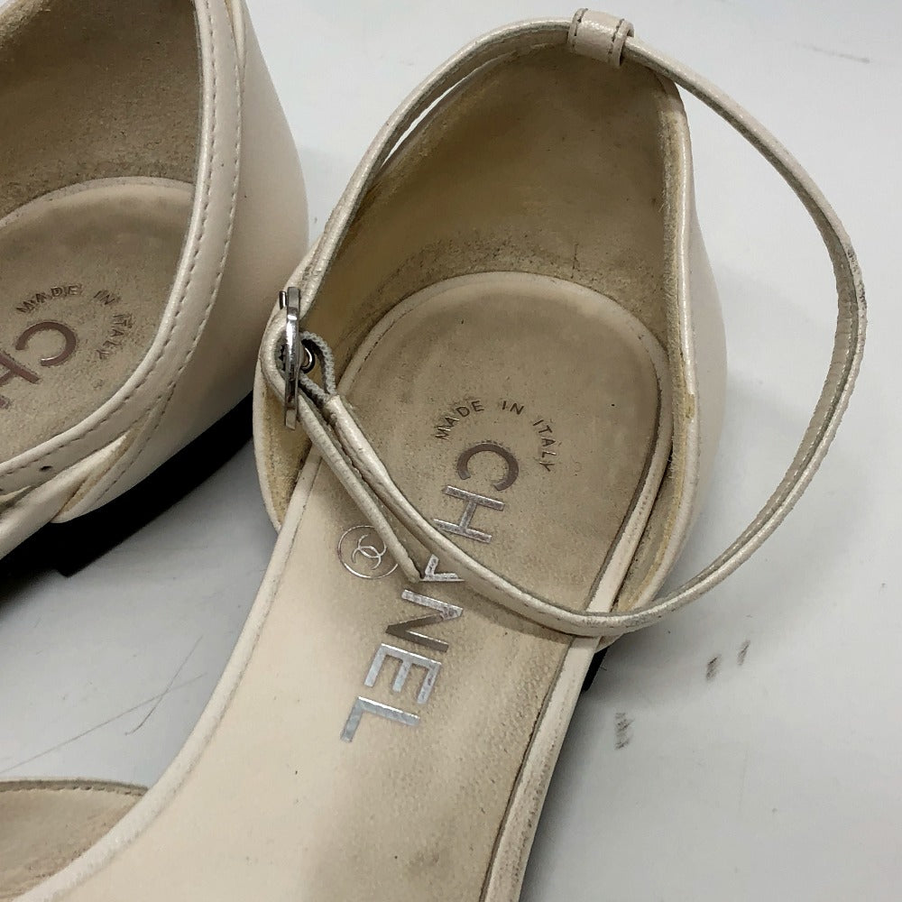 CHANEL Sandals G45497 leather white 24P Bicolor Camellia Women 37.5 Used Authentic