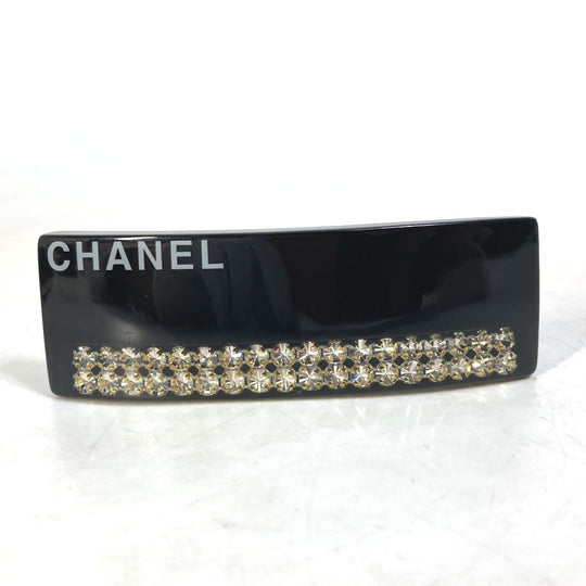 CHANEL Valletta plastic black 05P logo rhinestone Women Used Authentic
