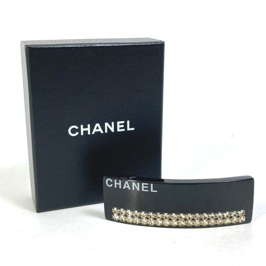 CHANEL Valletta plastic black 05P logo rhinestone Women Used Authentic
