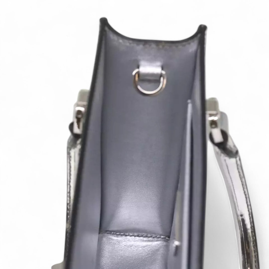 Prada Handbag Metallic Leather Silver Women Shoulder Bag Chain Strap Made in Italy