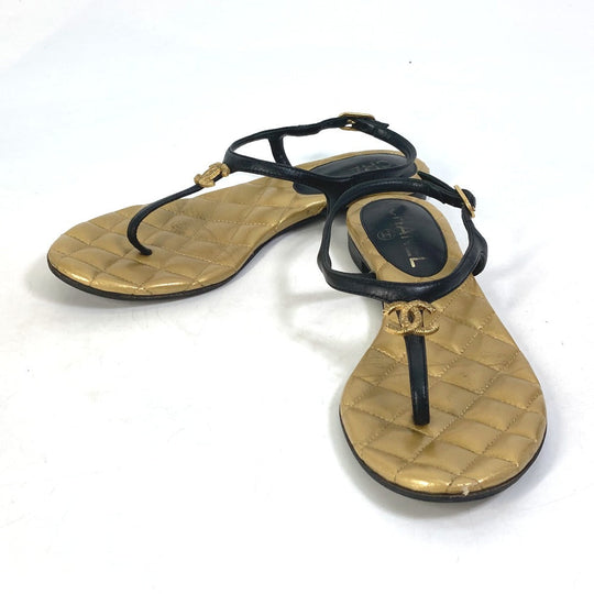 CHANEL Sandals leather gold Matrasse quilting CC COCO Mark Women 36.5 Used Authentic