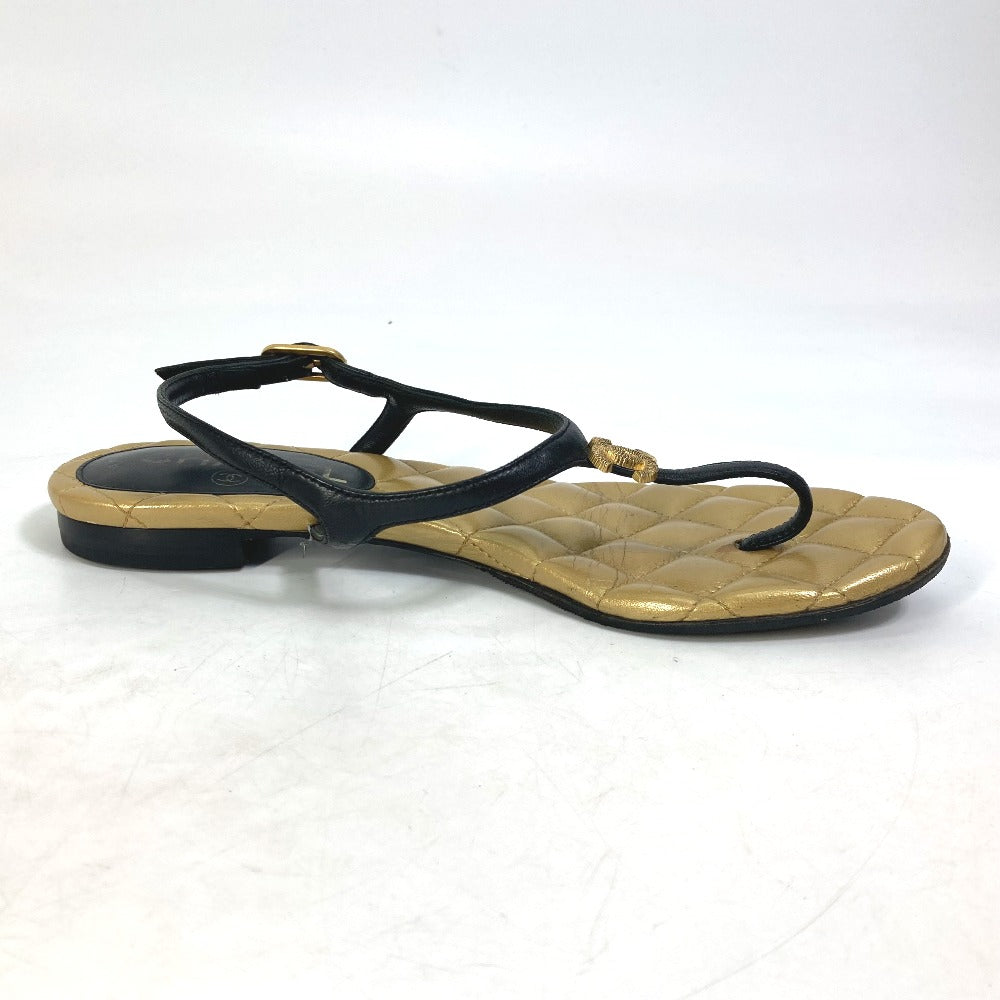 CHANEL Sandals leather gold Matrasse quilting CC COCO Mark Women 36.5 Used Authentic