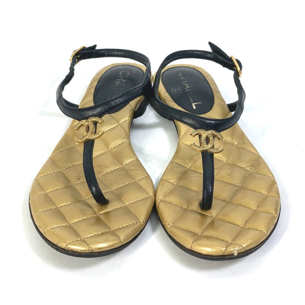 CHANEL Sandals leather gold Matrasse quilting CC COCO Mark Women 36.5 Used Authentic