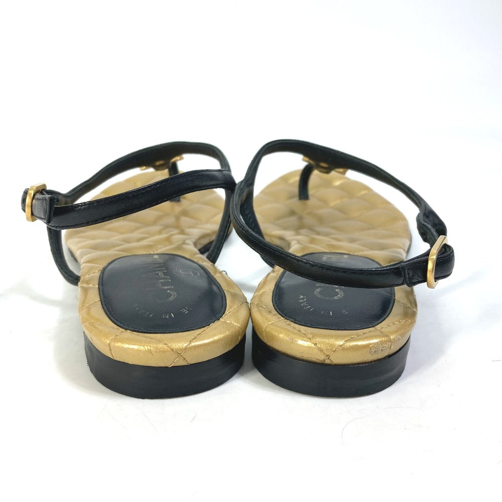 CHANEL Sandals leather gold Matrasse quilting CC COCO Mark Women 36.5 Used Authentic