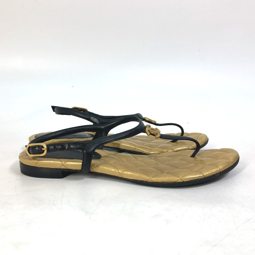 CHANEL Sandals leather gold Matrasse quilting CC COCO Mark Women 36.5 Used Authentic