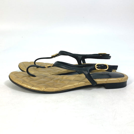CHANEL Sandals leather gold Matrasse quilting CC COCO Mark Women 36.5 Used Authentic