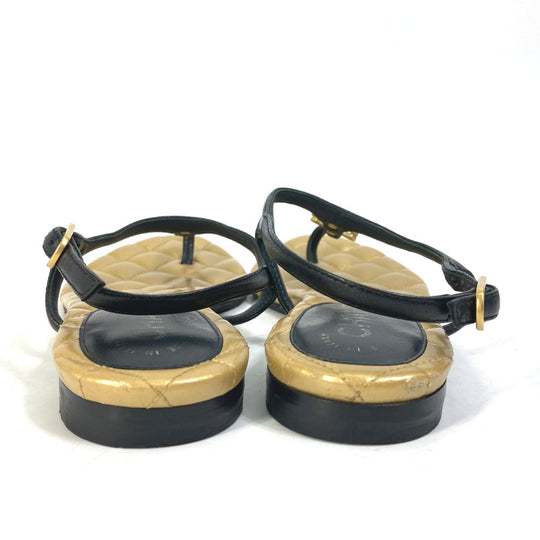 CHANEL Sandals leather gold Matrasse quilting CC COCO Mark Women 36.5 Used Authentic