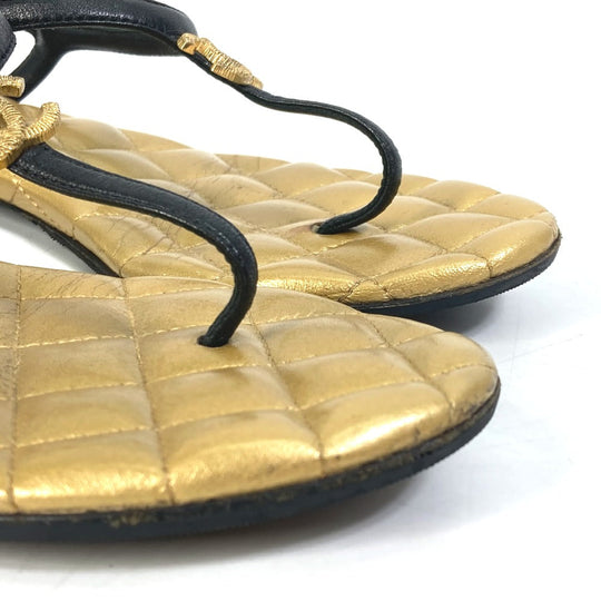 CHANEL Sandals leather gold Matrasse quilting CC COCO Mark Women 36.5 Used Authentic