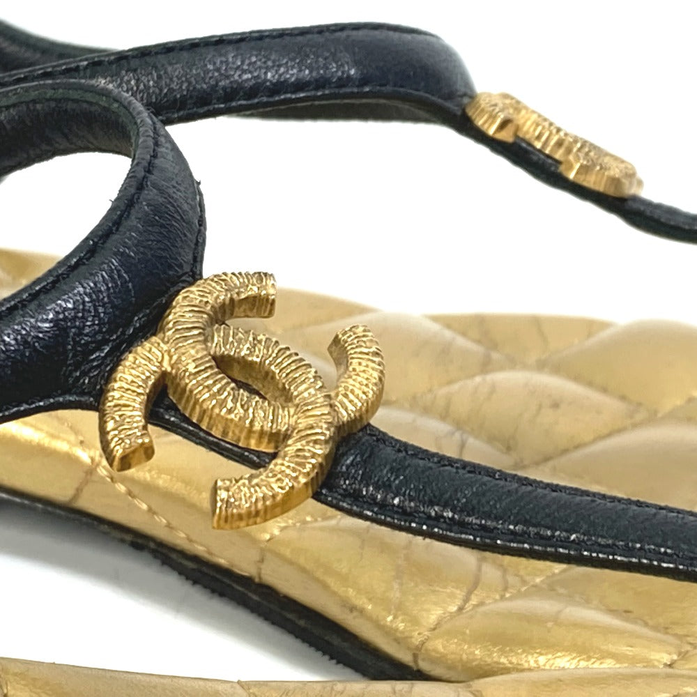 CHANEL Sandals leather gold Matrasse quilting CC COCO Mark Women 36.5 Used Authentic