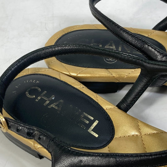 CHANEL Sandals leather gold Matrasse quilting CC COCO Mark Women 36.5 Used Authentic