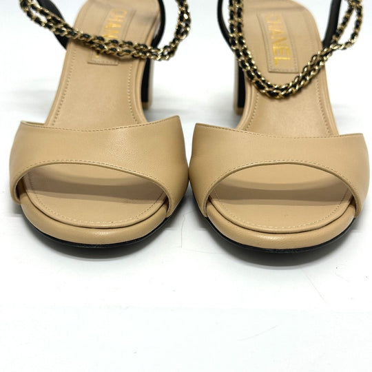 CHANEL Sandals G45094 leather beige COCO Mark CC Ankle strap 37 1/2