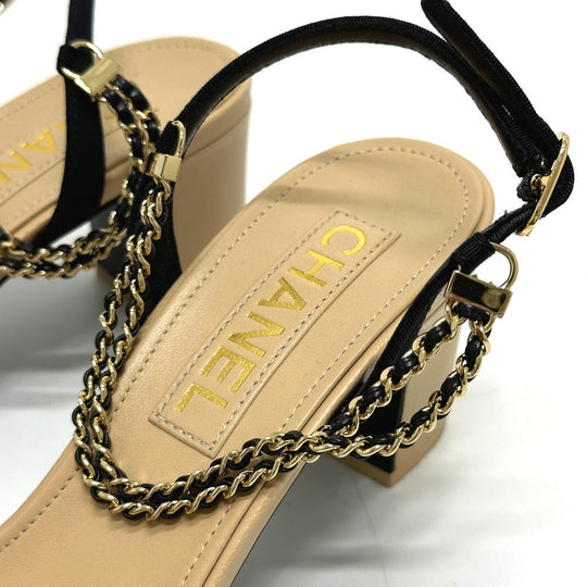 CHANEL Sandals G45094 leather beige COCO Mark CC Ankle strap 37 1/2