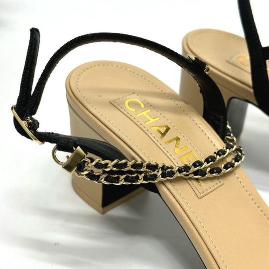 CHANEL Sandals G45094 leather beige COCO Mark CC Ankle strap 37 1/2