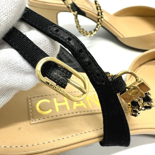 CHANEL Sandals G45094 leather beige COCO Mark CC Ankle strap 37 1/2