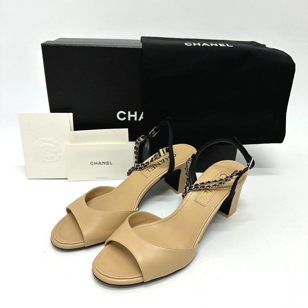 CHANEL Sandals G45094 leather beige COCO Mark CC Ankle strap 37 1/2