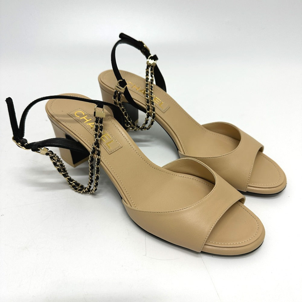 CHANEL Sandals G45094 leather beige COCO Mark CC Ankle strap 37 1/2