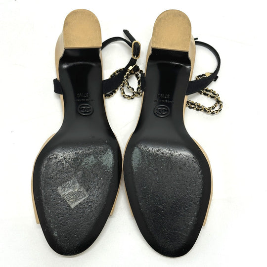 CHANEL Sandals G45094 leather beige COCO Mark CC Ankle strap 37 1/2