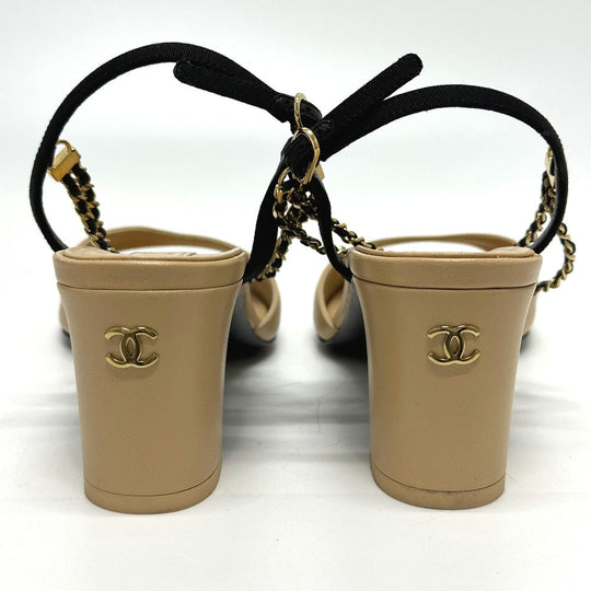 CHANEL Sandals G45094 leather beige COCO Mark CC Ankle strap 37 1/2